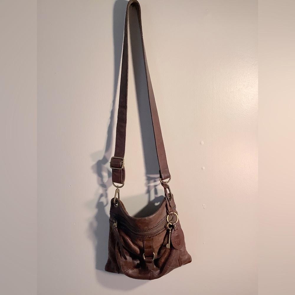 Fossil Sasha Chocolate Brown Leather Crossbody Bag 10’X10”